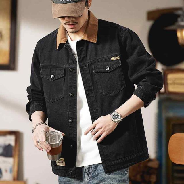 メンズ ファッション 服 男性用 オシャレ シンプル 大人 かっこいい ストリート アメリカン ブラック デニム ジャケット 春 ワーク ジャケット