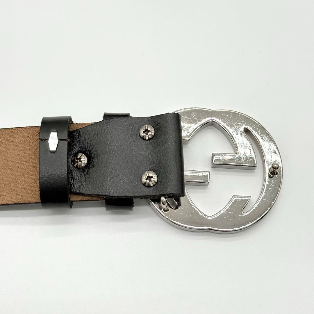 グッチ インターロッキング レザー ベルト シルバー G G ユニセックス 美品】GUCCI インターロッキング GG ベルト ユニセックス