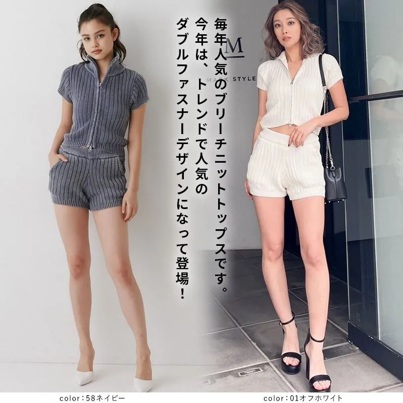 GYDA リブ編み ホワイト 半袖 トップス Free size ジェイダ GYDA Wレースラインリブトップス （オフホワイト） -靴