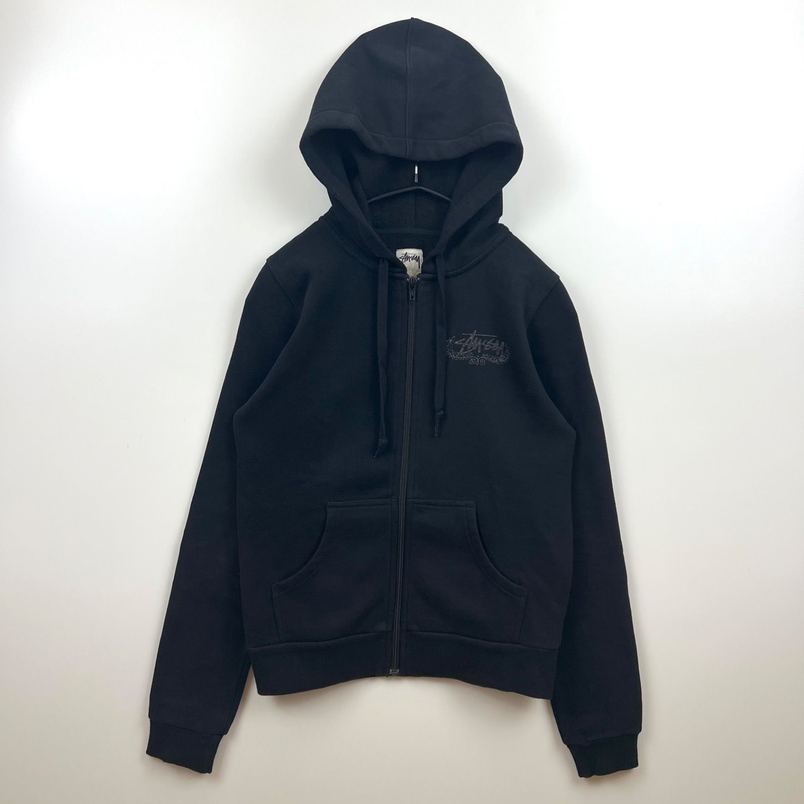 STUSSY ジップ　ジャケット　00s 00s STUSSY ウール ジャケットコート ジップフーディー ブラック