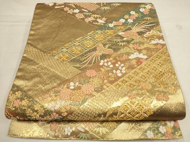 平和屋着物▽六通柄袋帯 鳳凰宝尽くし文 松竹梅 金銀糸 正絹
