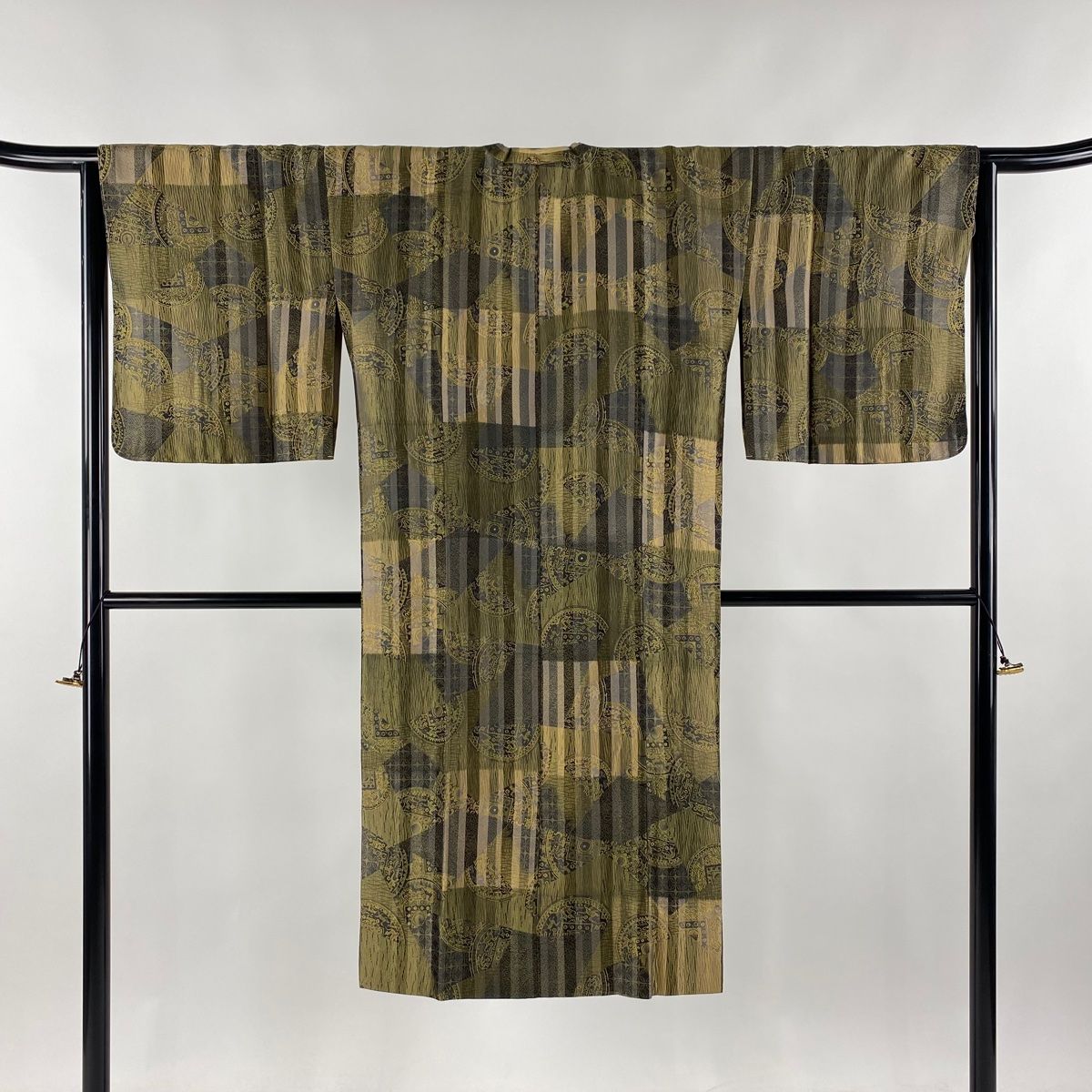 道行 身丈124cm 裄丈64.5cm M 縦縞 動物 茶緑色 正絹