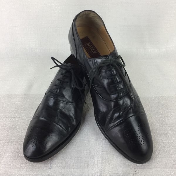80s-90s?Vintage★イタリア製 BALLY バリー/ビジネスシューズ/10〈黒/BLACK/ブラック〉本革/ストレートチップ/ドレスシューズ/管NO.ZA-09 #-20t