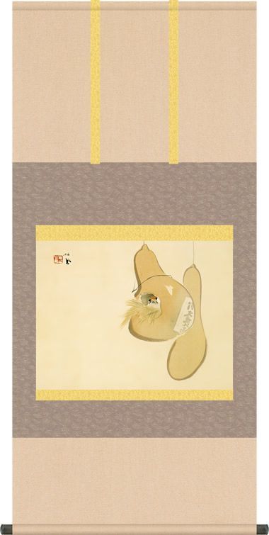 掛け軸 掛軸 すずめのお宿 すずめのおやど 竹内栖鳳 尺五横 床の間 モダン 巨匠 名作名画複製画 [送料無料] ギフト 贈り物[幅54.5cm×高さ113cm]