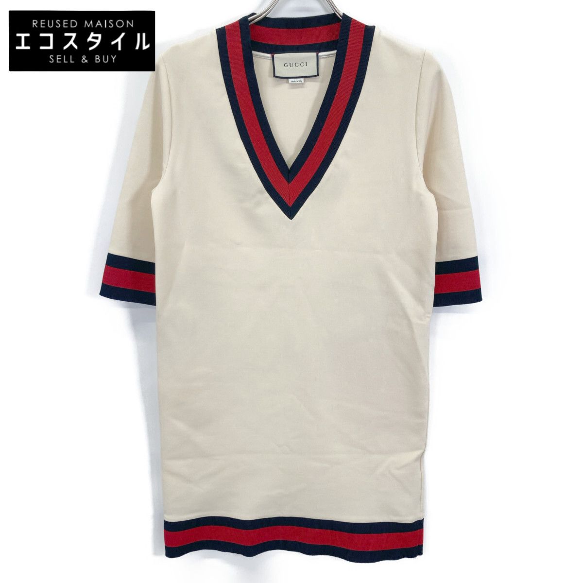 GUCCI グッチ 470315 ｱｲﾎﾞﾘｰ ｳｪﾌﾞVﾈｯｸ ｽﾄﾚｯﾁｳﾞｨｽｺｰｽ ﾄﾞﾚｽ S