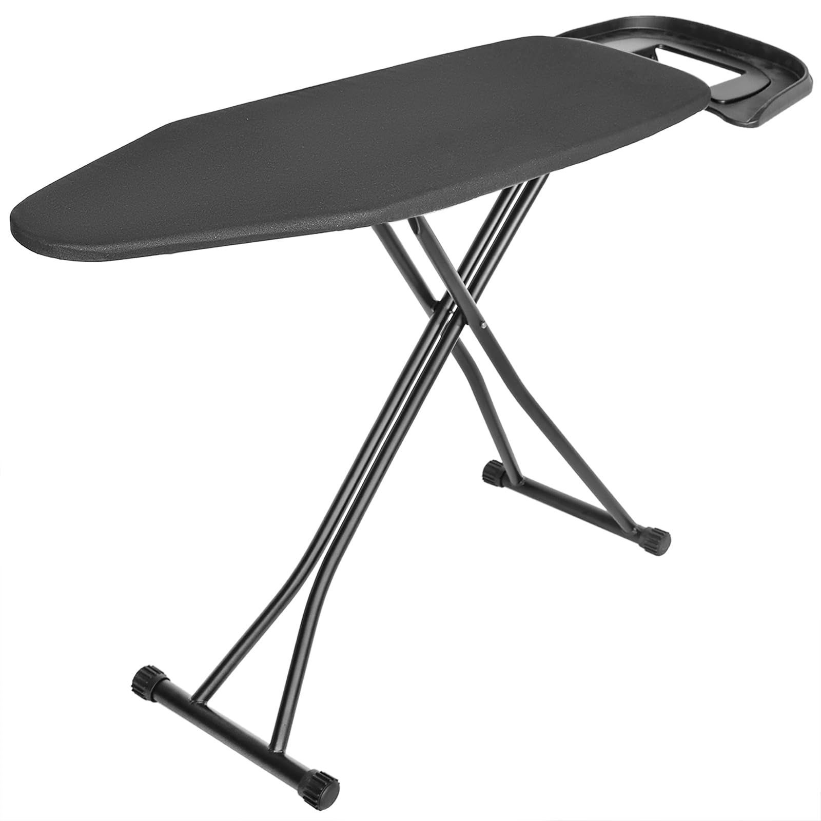 商品 スチールメッシュ構造 幅120×奥行38×高さ 69-87 cm ブラック 6段階高さ調節 折りたたみ 引き出式アイロン置き台付き イロン台 スタンド式 AKOZLIN