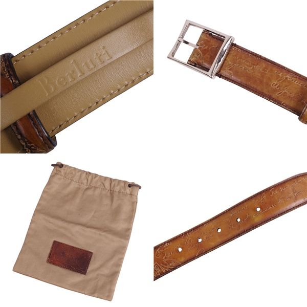 ○定価7万○ Berluti カリグラフィ ベルト 全長124cm  レザー Berluti ベルルッティ カリグラフィ 長財布（小銭入れあり