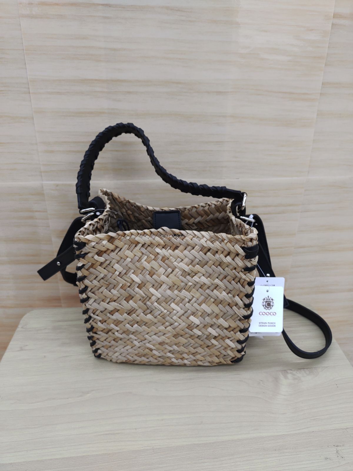 COOCO[クーコ]　フェザーレイクカガリ水草2WAYカゴバッグ[ブラック]
