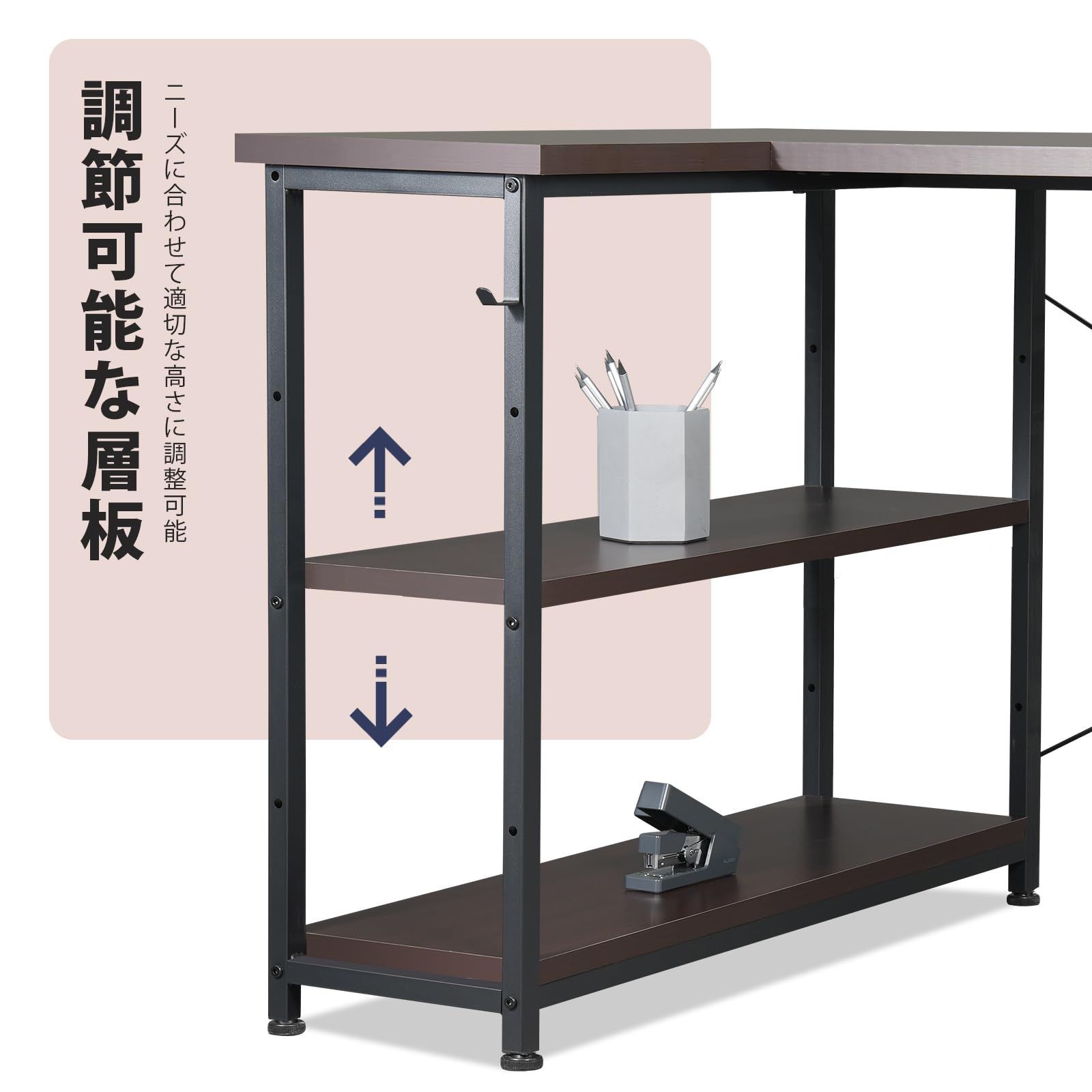 数量 desk computer ban ワークデスク hc 作業机 子 学習机 勉強机 収納袋付きパソコンデスク 幅107cm pcデスク右棚左棚 コーナーデスク 机 モニターアーム取付対応 l字デスク デスク ダークブラウン YeTom