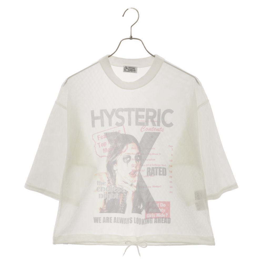 HYSTERIC GLAMOUR (ヒステリックグラマー) ガールプリント メッシュ カットソー 半袖Tシャツ ホワイト/ブラック 01201CT19