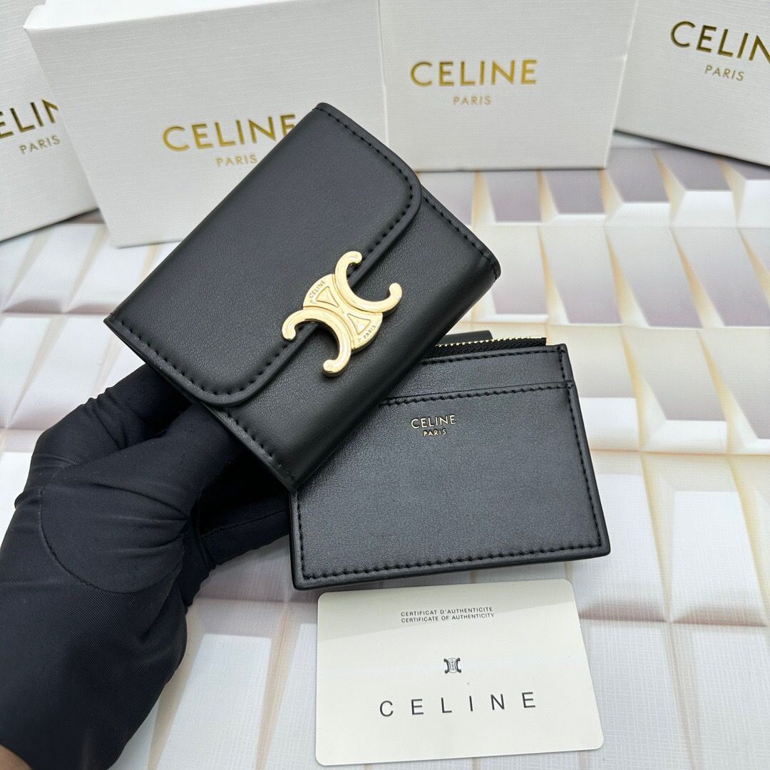 一点物 正規品 セリーヌ C 財布 三つ折り グレー コンパクト 付属品付 レア