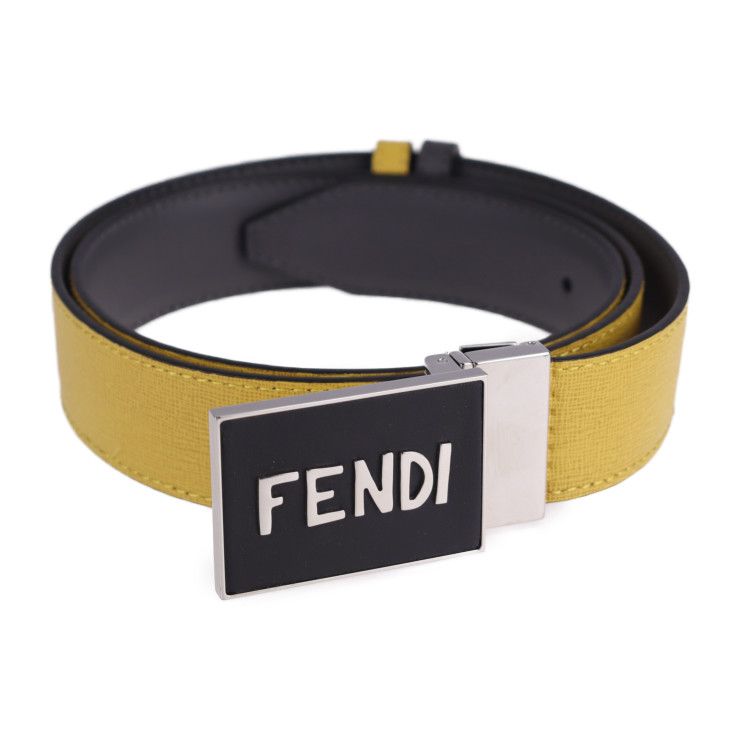 FENDI フェンディ ベルト 7C0358 カーフレザー イエロー グレー