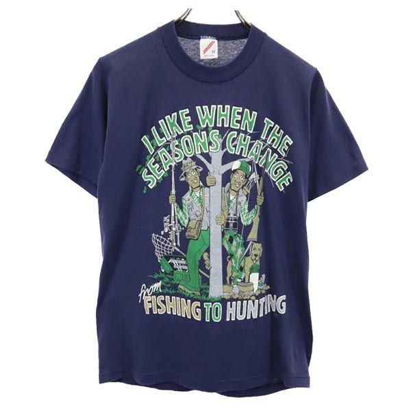 ジャージーズ 90s オールド USA製 プリント 半袖 Tシャツ M ネイビー JERZEES メンズ 【中古】  【230829】 メール便可