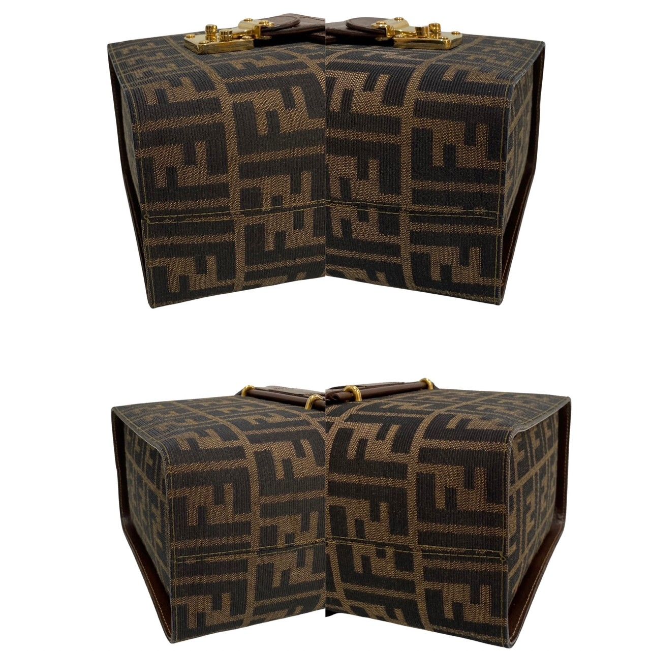 極 美品 FENDI フェンディ ズッカ柄 バニティバッグ キャンバス レザー