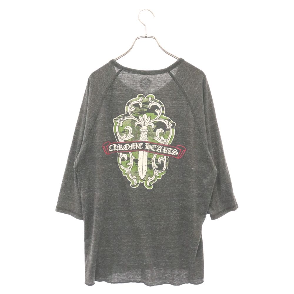 CHROME HEARTS (クロムハーツ) オールドモデル ヴァインダガーヘンリーネック長袖Tシャツ グレー