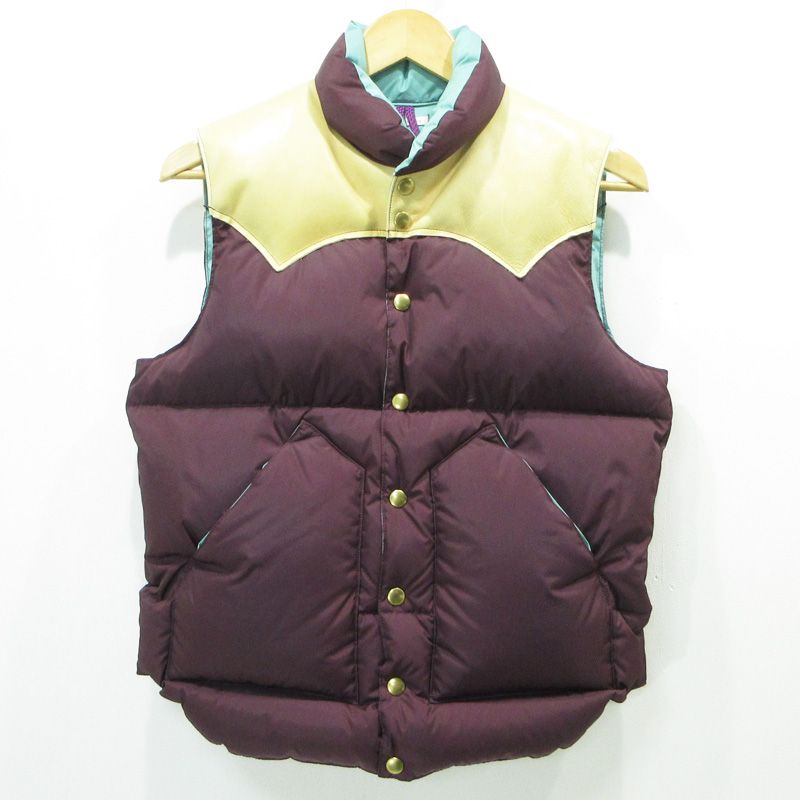 三重本店 Rocky Mountain FeatherBed ロッキーマウンテンフェザーベッド × WAREHOUSE ウエアハウス NYLON DOWN VEST ホースハイド切替ダウンベスト パープル サイズ 36 93