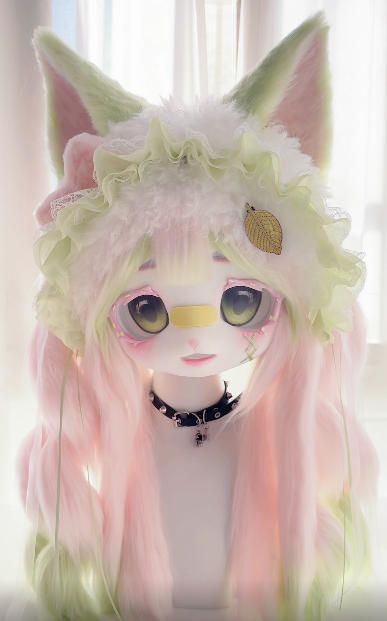 着ぐるみヘッド kigurumi NO.164 猫 ピンク 緑 ファースーツ 全頭ヘッド ケモノ マスク ぬいぐるみ コスプレ コスチューム WWW_NOITHATQUANGTHANH_NET