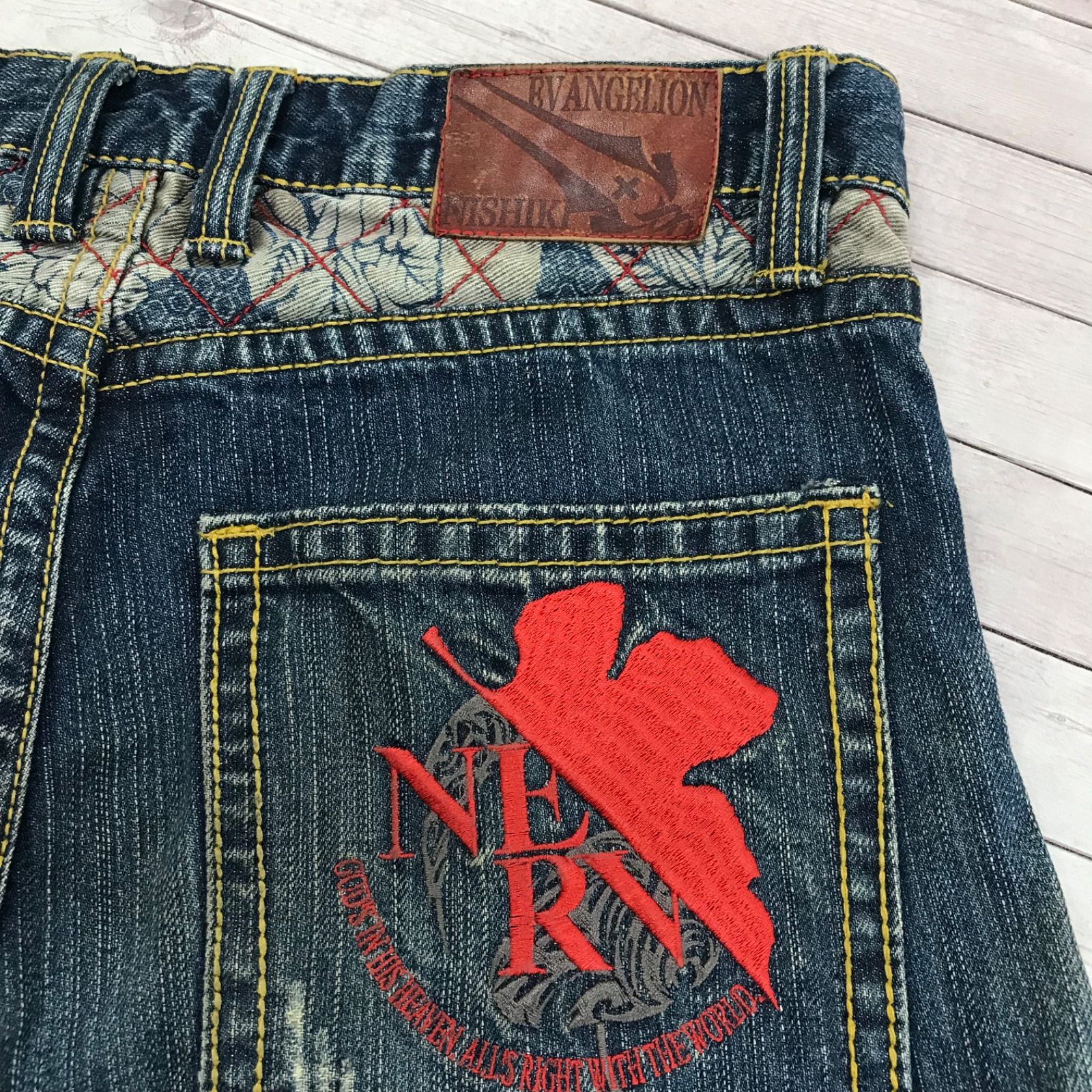 ☆エヴァンゲリオン×錦 デニム ハーフパンツ ジーンズ 刺繍