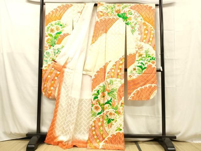 平和屋着物●豪華振袖　駒刺繍　鹿の子舞花文　金彩　正絹　逸品　DAAY5199ud 平和屋着物○豪華振袖 駒刺繍 鹿の子舞花文 金彩 正絹 逸品 DAAY5199ud