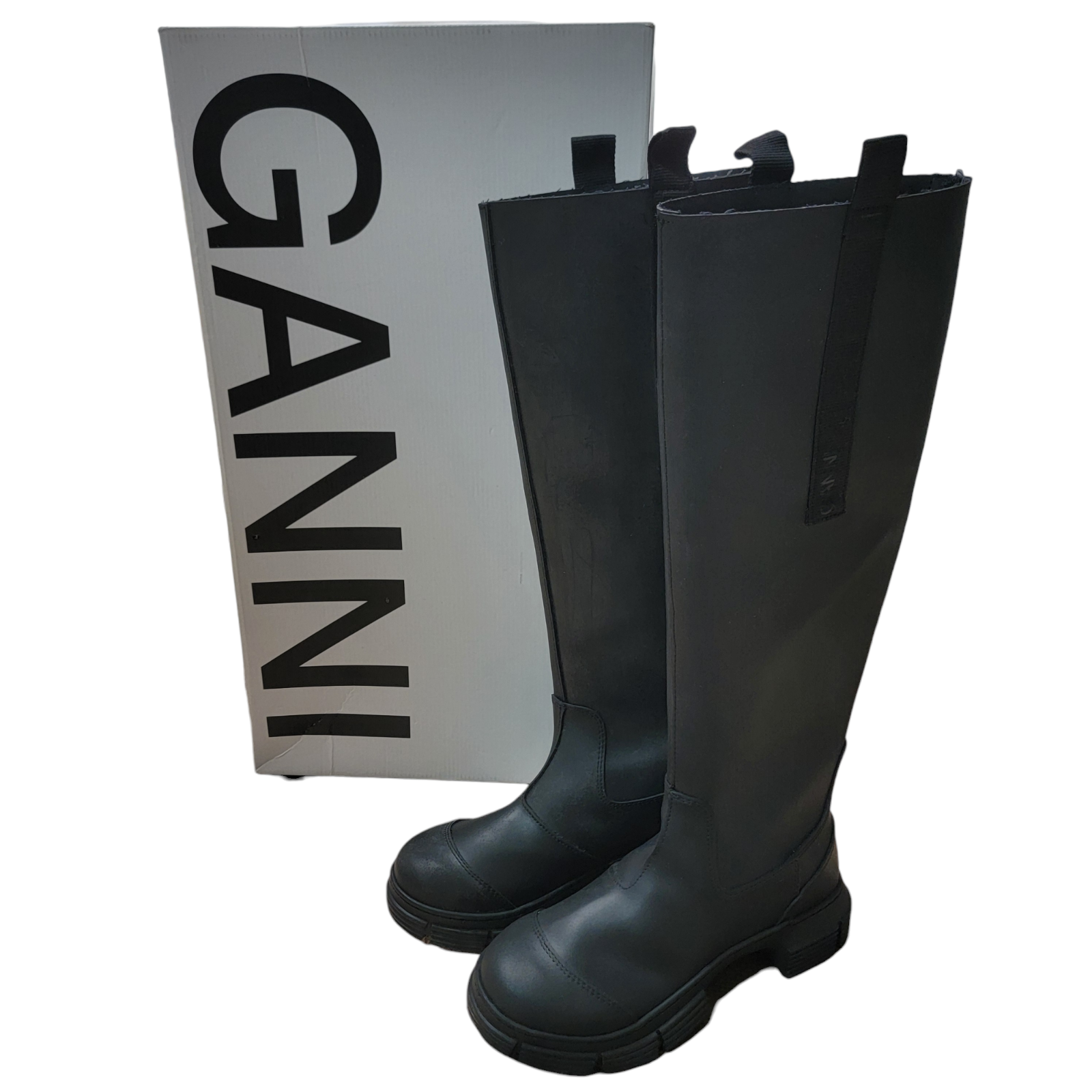 【新品】税込46,200円 23AW ガニー GANNI ロングブーツ Recycled Rubber Country Boot ニーハイブーツ 37 レインブーツ 23,5㎝ ラバーブーツ 黒 ロングブーツ