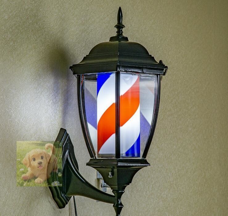 バーバーポール LED 理髪店ポール ライトポーチスタイル ヘアーサロン理容室オープンサイン回転赤白青のLEDストリップをスピニング