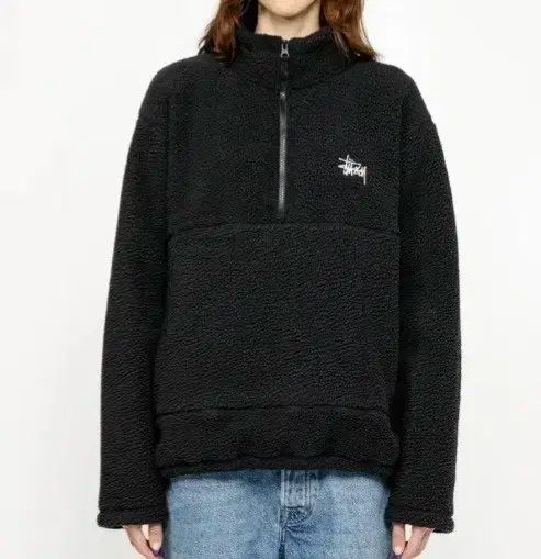 STUSSY ステューシー ポーラ フリース ハーフ ジップ モクネック 黒 118542