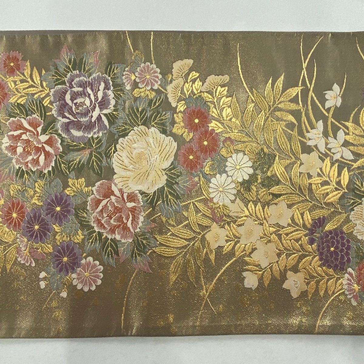 袋帯 美品 秀品 九百織 四季百彩 彩花春秋紋 金色 六通 正絹