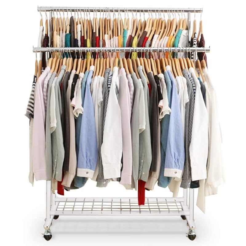 アイリスプラザ ハンガーラック ダブル 耐荷重190kg 棚付き 高耐荷重 伸縮 ホワイト 幅105×奥行52×高さ117-182 パイプハンガー CW4100-T1 1