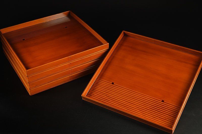 蔵A5330a 飛騨春慶塗 会席膳 四方盆 五客 約 33ｃｍ