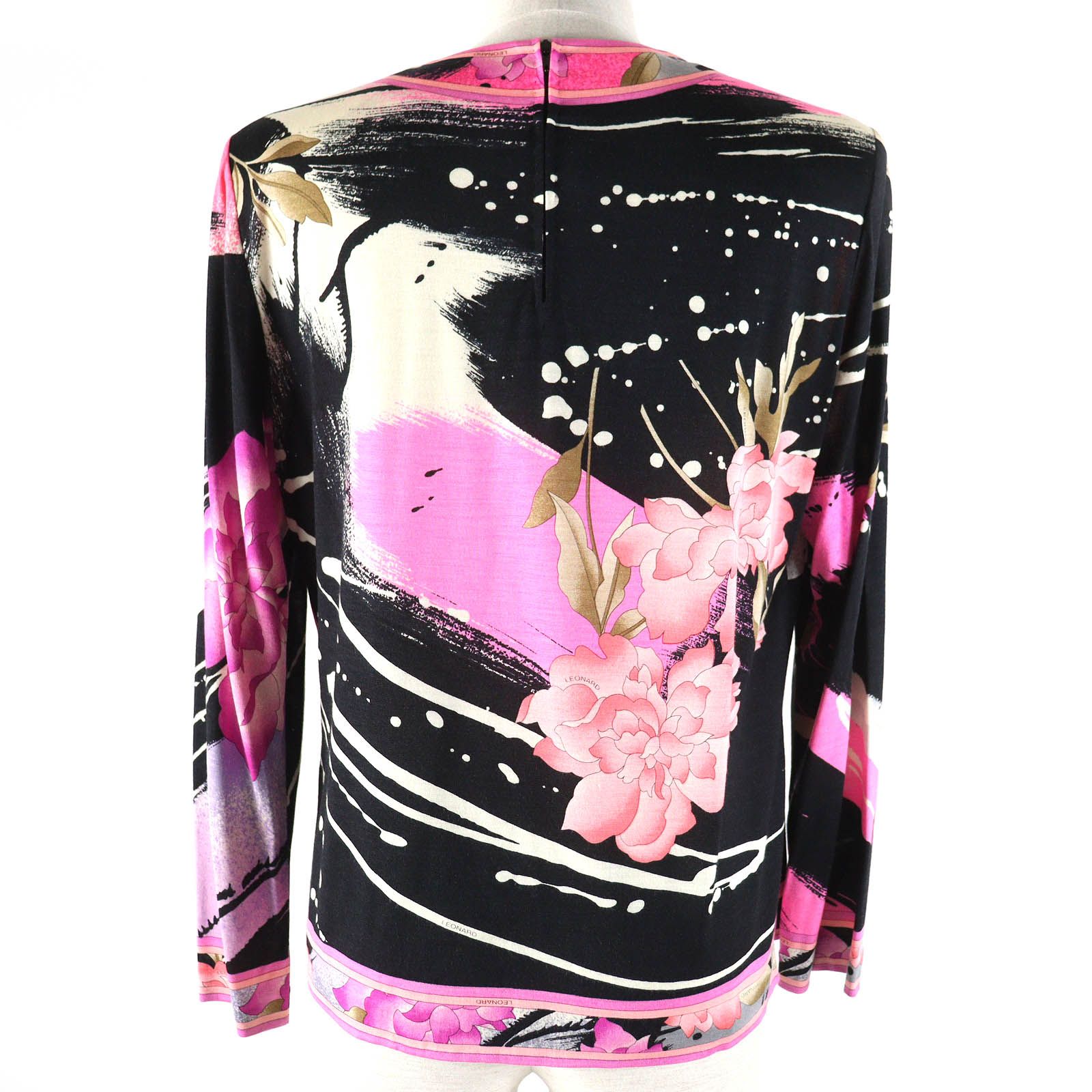 極美品■レオナール　シルク　花柄　長袖トップス　上品　日本製　L 極美品△LEONARD FASHION レオナール ファッション ウール シルク 花柄