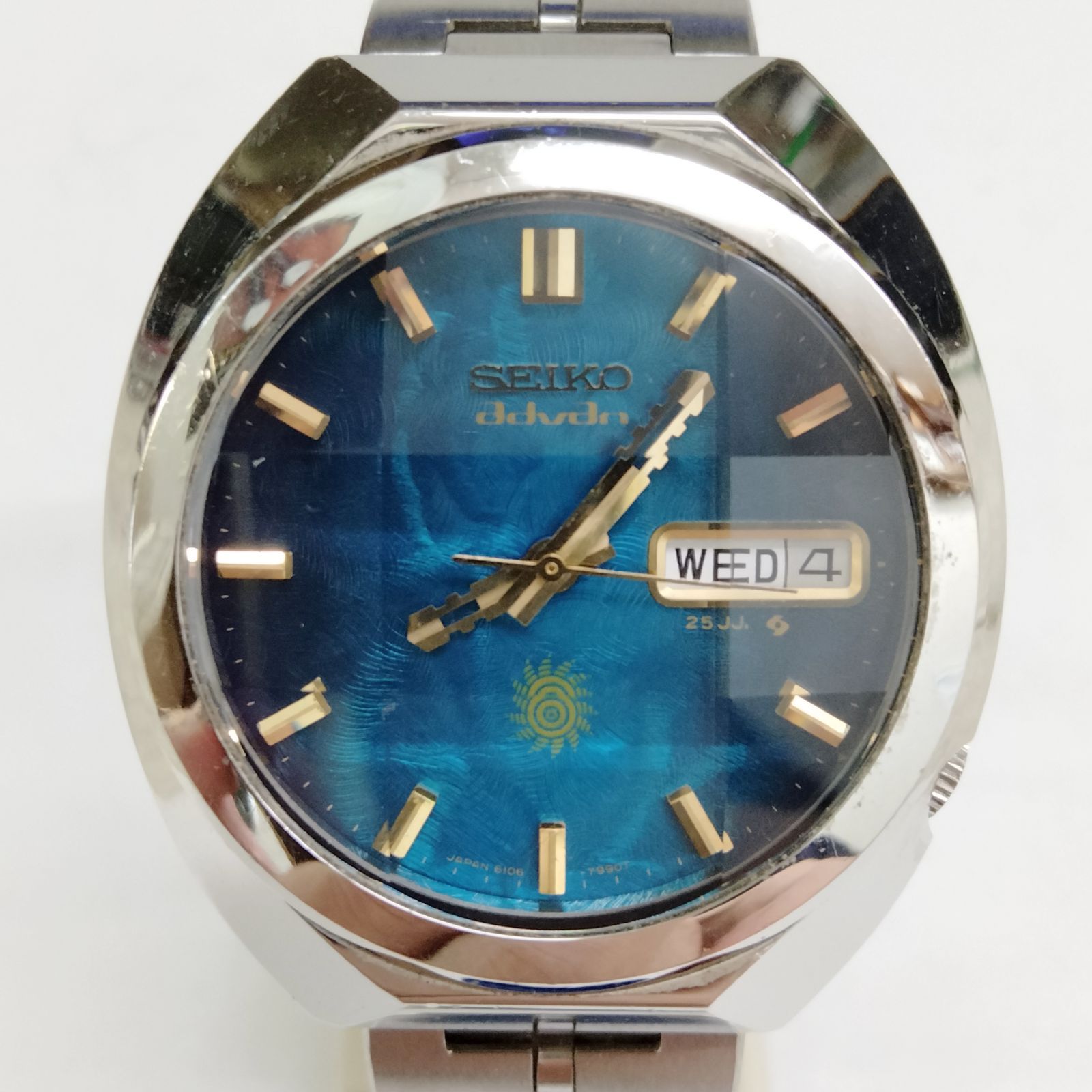 動作確認済/美品　セイコー　アドバン　ブルーインデックス　カットガラス 超レア デッドストック SEIKO advan ブルー文字盤 9面カットガラス
