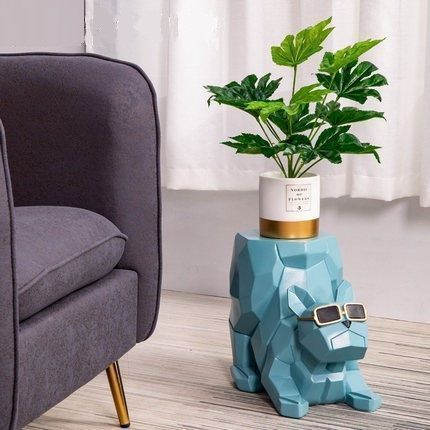 コーヒーテーブル 犬 オブジェ サイドテーブル 一体型 おしゃれ かわいい ナイトテーブル ベッドサイドテーブル ブルー スカイブルー