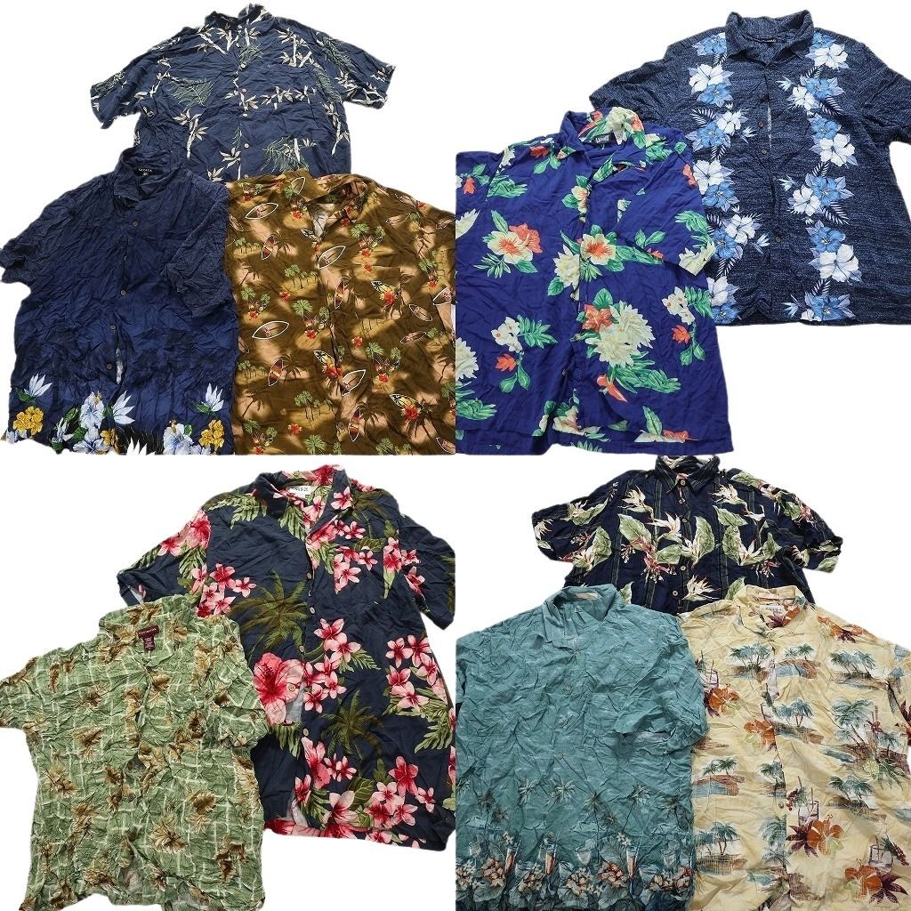 古着卸 レーヨン系 アロハシャツ 半袖シャツ 10枚セット メンズ 2XL パームツリー ハイビスカス リーフ柄 古着 NA3218
