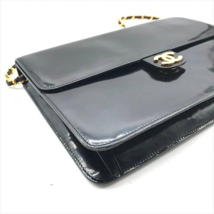 良品 CHANEL シャネル ココマーク プッシュロック パテント チェーン ショルダー バッグ ブラック a3267 良品 CHANEL シャネル ココマーク プッシュロック パテント チェーン