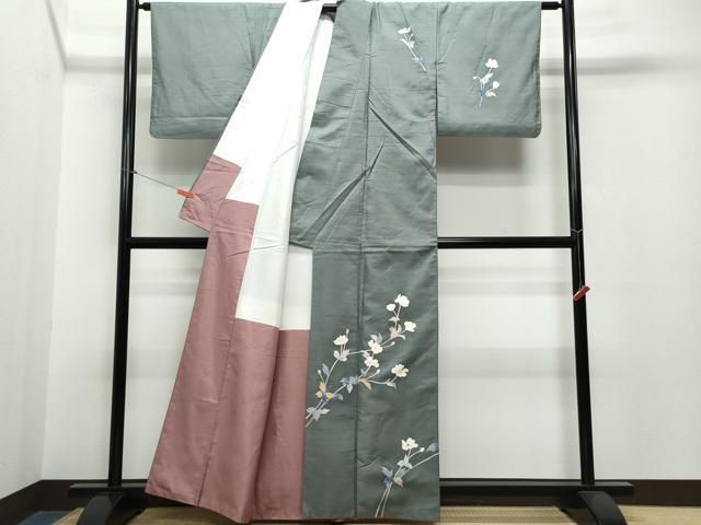 平和屋着物○本加賀友禅作家 成竹登茂男 訪問着 白山紬 草花文 正絹  