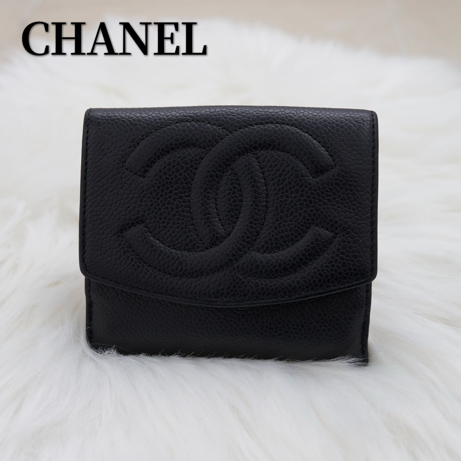 美品！】CHANEL シャネル キャビアスキン ココマーク Ｗホック 二つ折り財布 - メルカリ