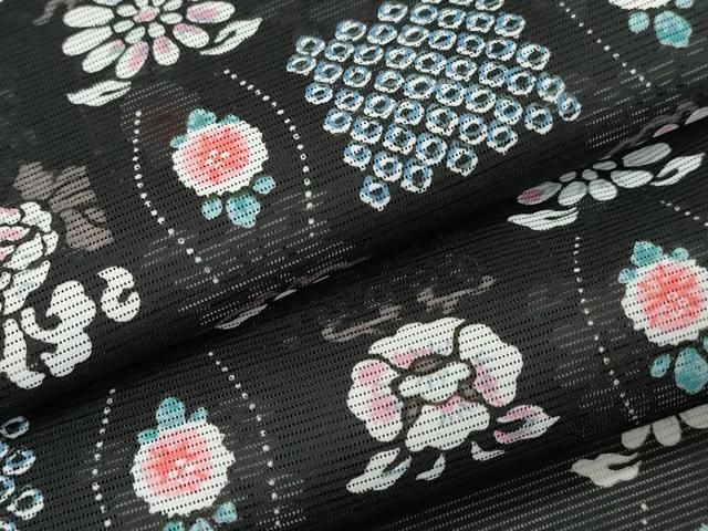 平和屋着物＊夏物 小紋 絽 芝文 黒地 洗える着物 未使用 DAAS1723ud