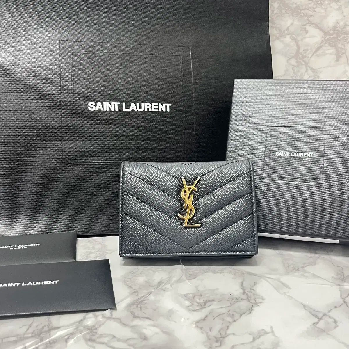 OSフルセット付属品 イヴ サンローラン マトラッセ ゴールド 二つ折り財布