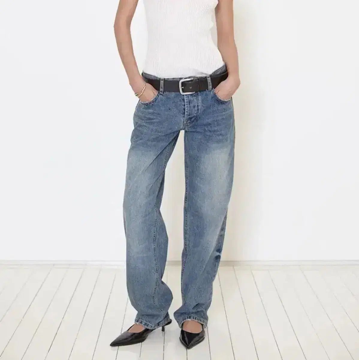 リー アンジョ ローライズ washed 90s straight denim