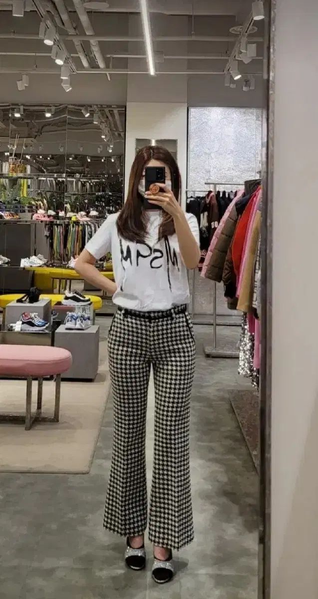 MSGM ブーツカット ツイードパンツ ピンク