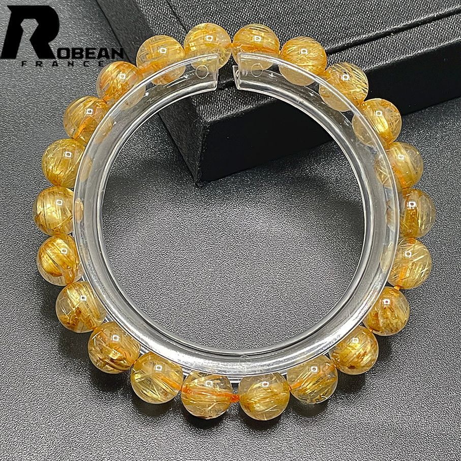 在庫切れ 夢色 EU製 定価5万円ROBEAN・タイチンルチル黄金針水晶 ゴールド ブレスレット 九星開運 天然石 金運 お守り 貴重 幸運 ギフト プレゼント 贈り物 8.4-8.8mm 1008J179