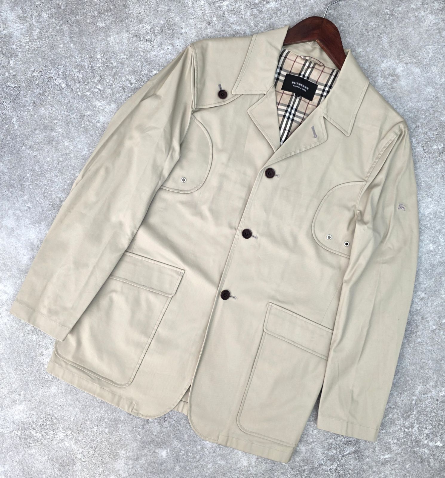 BURBERRY BLACK LABEL バーバリー ブラックレーベル ミドル丈 トレンチコート ジャケット メンズ ベージュ Lサイズ PAWNSHOPRiZ パウンショップリズ