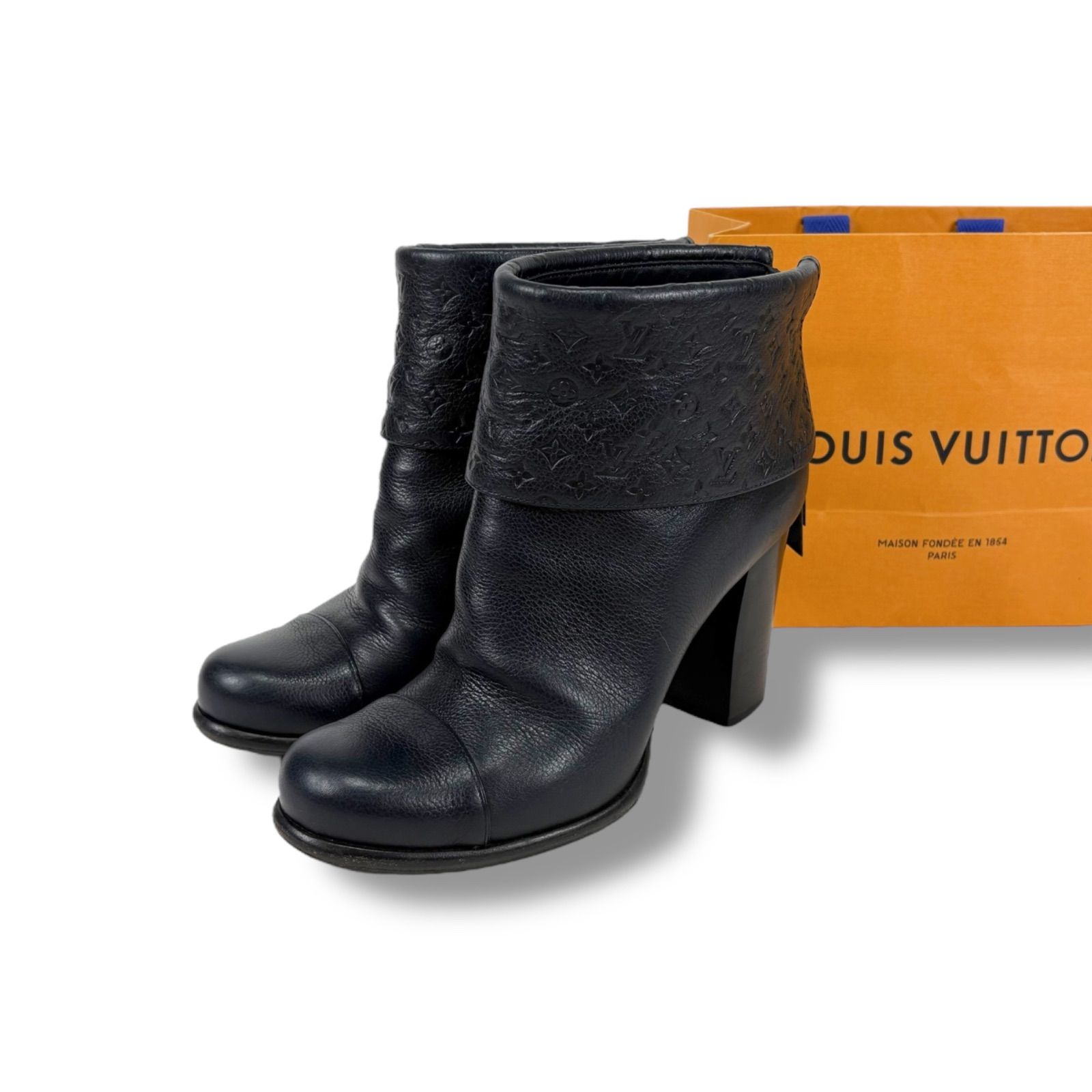 ルイヴィトン LOUIS VUITTON アンプラントレザー ショートブーツ ブーティ ブラック ダークネイビー ノワール レザー