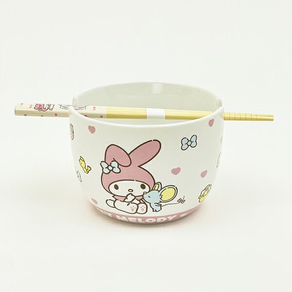 新品，2026 サンリオ マイメロディ 陶器製ボウル箸セット いつもいっしょのお友だちシリーズ Sanrio ベビー用食器