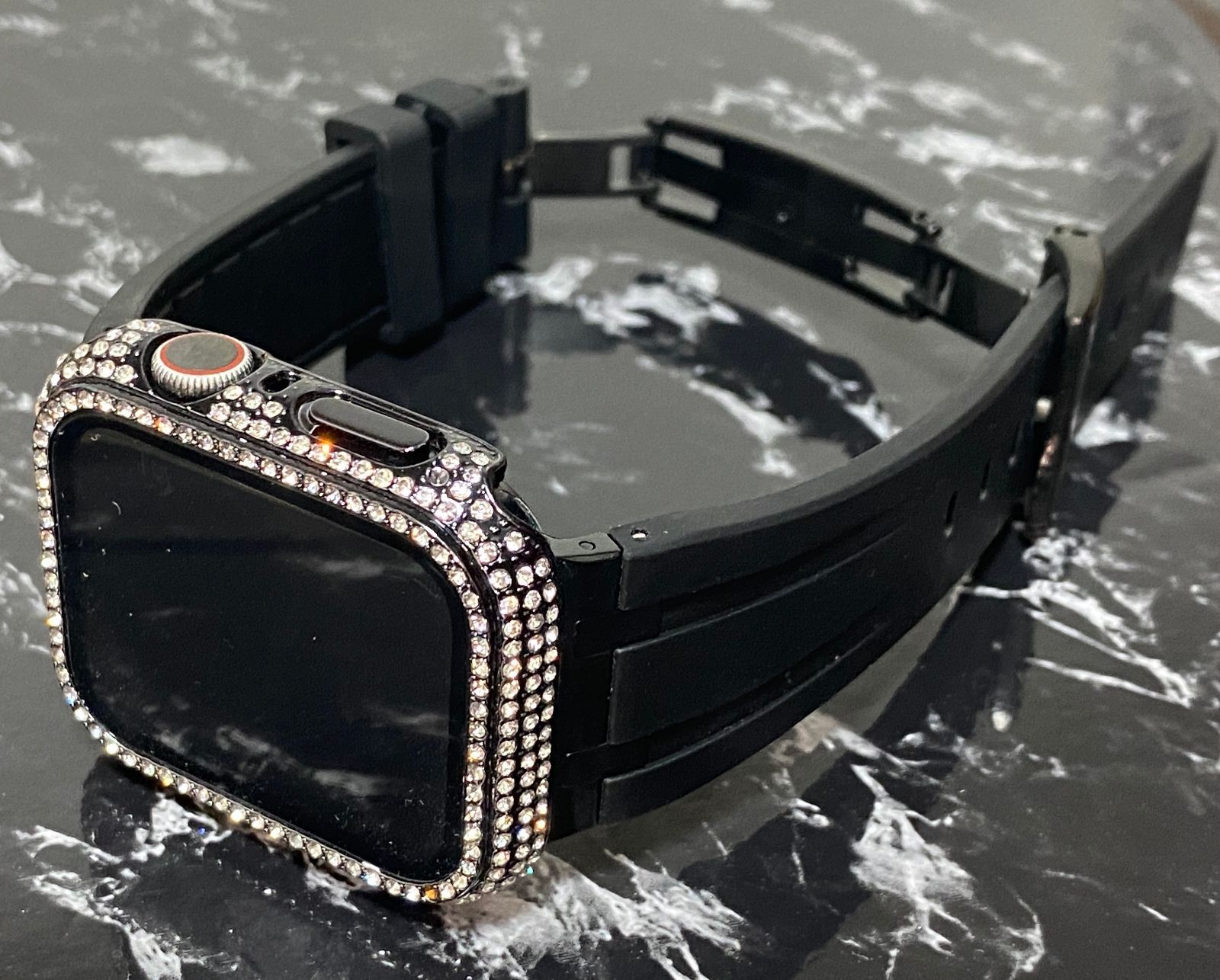 シームレス ブラック アップルウォッチ ラバーベルト Apple Watch キラキラ ケース カバー 38mm 40mm 41mm 42mm 44mm 45mm Apple Watch バンド