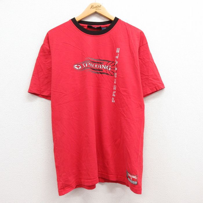 L/古着 スポルディング 半袖 ビンテージ Tシャツ メンズ 00s バスケットボール コットン クルーネック 赤他 レッド 23mar15 中古