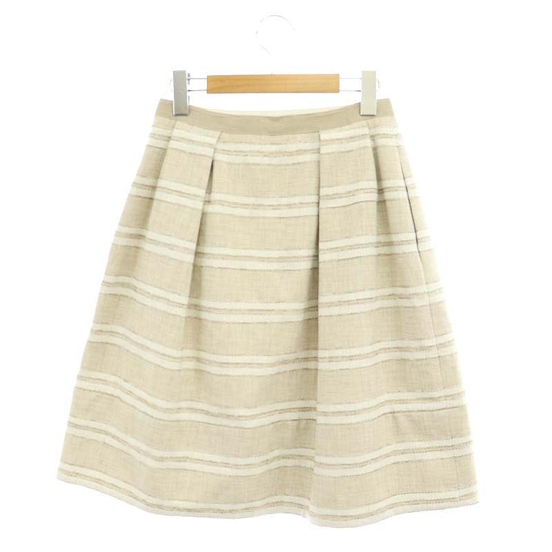 フォクシー ブティック FOXEY BOUTIQUE Caramelise ボーダースカート 膝丈 台形 38 ベージュ 41097 MI OS