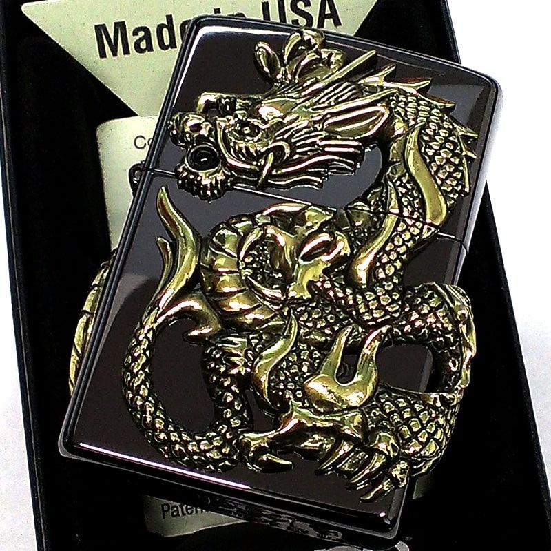 ZIPPO 限定 1000個生産 和柄 ジッポ ライター 龍 ダブルドラゴンメタル ブラックニッケル 天然オニキス 竜 両面大型メタル  シリアルNo入り かっこいい メンズ 渋い 御守り ギフト プレゼント - メルカリ