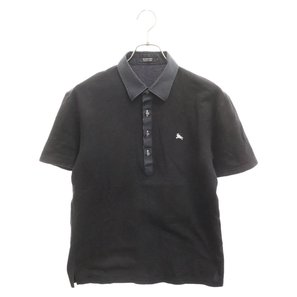 BURBERRY BLACK LABEL (バーバリー ブラックレーベル) ロゴ刺繍半袖ポロシャツ ブラック BMV36-824-09