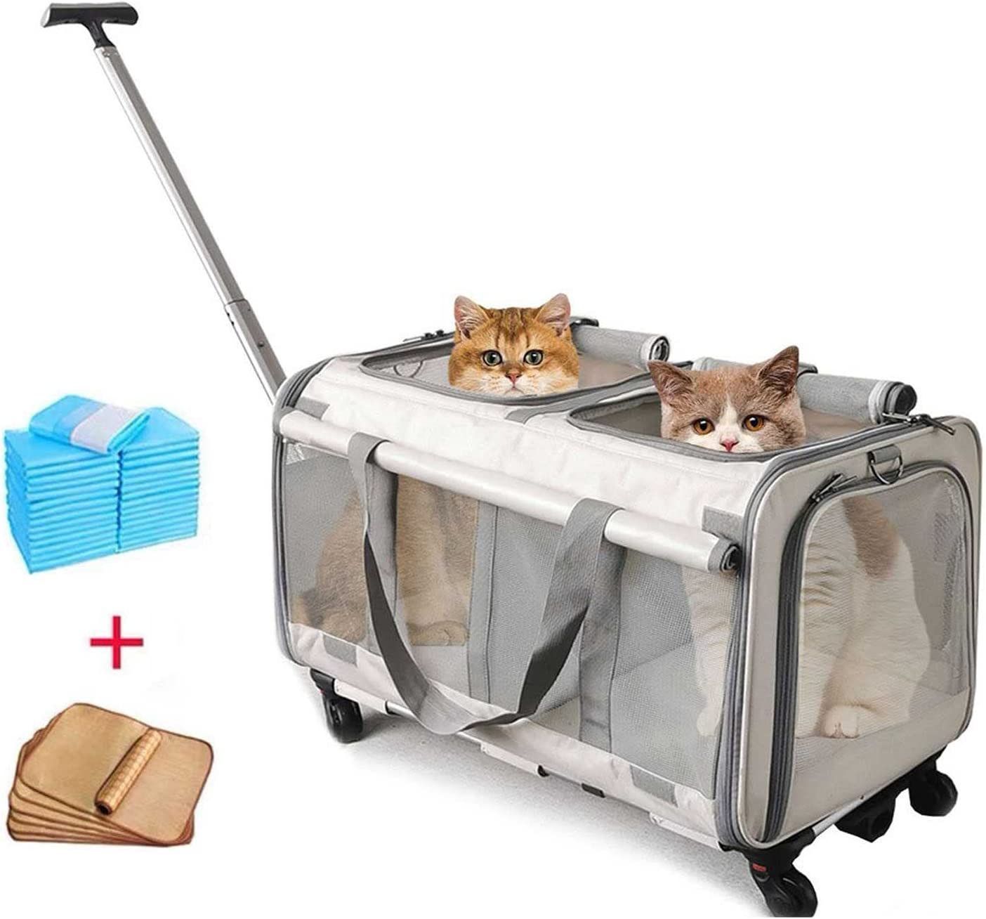 猫 キャリー 大型 2匹用 ホイール付き スーツ バッグ 3面メッシュ 犬 キャリー 折りたたみペットケージ ケース 通気性と耐久性 軽量で持ち運びが簡単な車|旅行